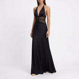 Carlena | Elegancka Sukienka Maxi Halter z Koronkową Talią