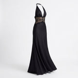 Carlena | Elegancka Sukienka Maxi Halter z Koronkową Talią