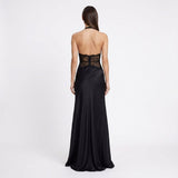 Carlena | Elegancka Sukienka Maxi Halter z Koronkową Talią