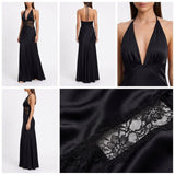 Carlena | Elegancka Sukienka Maxi Halter z Koronkową Talią