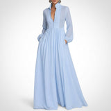 Carlena | Elegancka Sukienka Maxi z Guzikami i Kieszeniami
