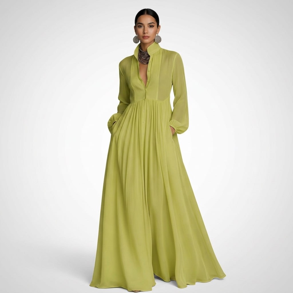Carlena | Elegancka Sukienka Maxi z Guzikami i Kieszeniami