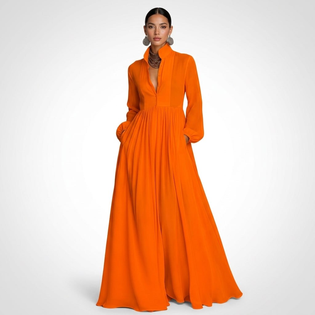 Carlena | Elegancka Sukienka Maxi z Guzikami i Kieszeniami