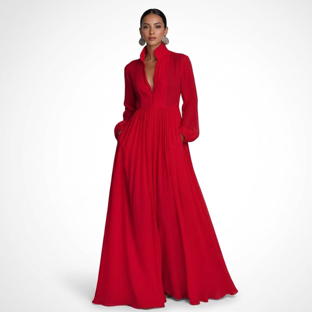 Carlena | Elegancka Sukienka Maxi z Guzikami i Kieszeniami