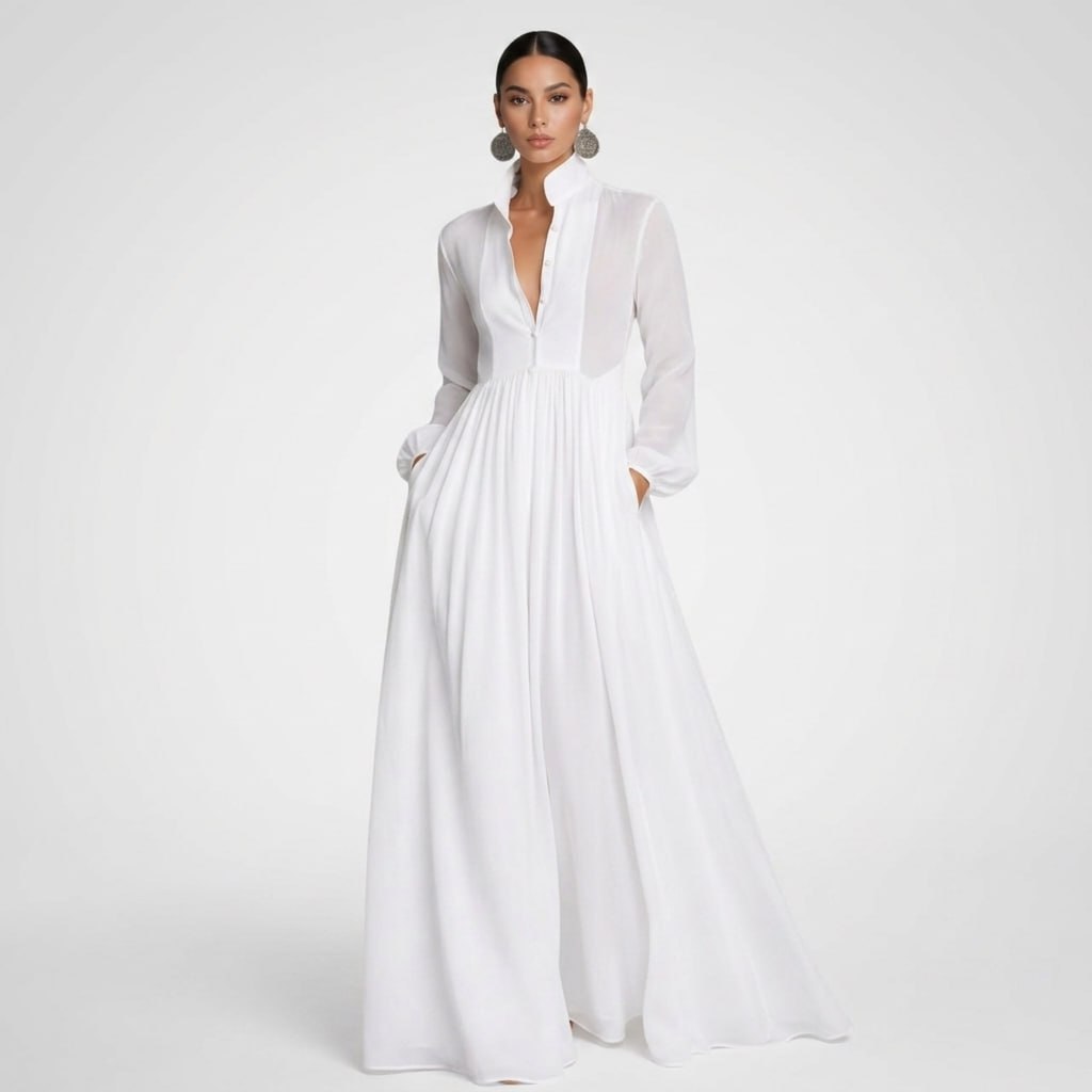 Carlena | Elegancka Sukienka Maxi z Guzikami i Kieszeniami