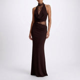 Carlena | Elegancka Sukienka Maxi z Koronkowym Panelem Halter