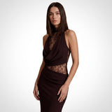 Carlena | Elegancka Sukienka Maxi z Koronkowym Panelem Halter