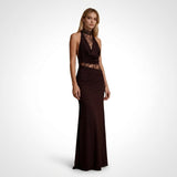 Carlena | Elegancka Sukienka Maxi z Koronkowym Panelem Halter