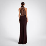 Carlena | Elegancka Sukienka Maxi z Koronkowym Panelem Halter