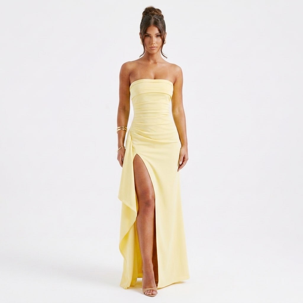 Carlena | Elegancka sukienka maxi bez ramiączek z rozcięciem
