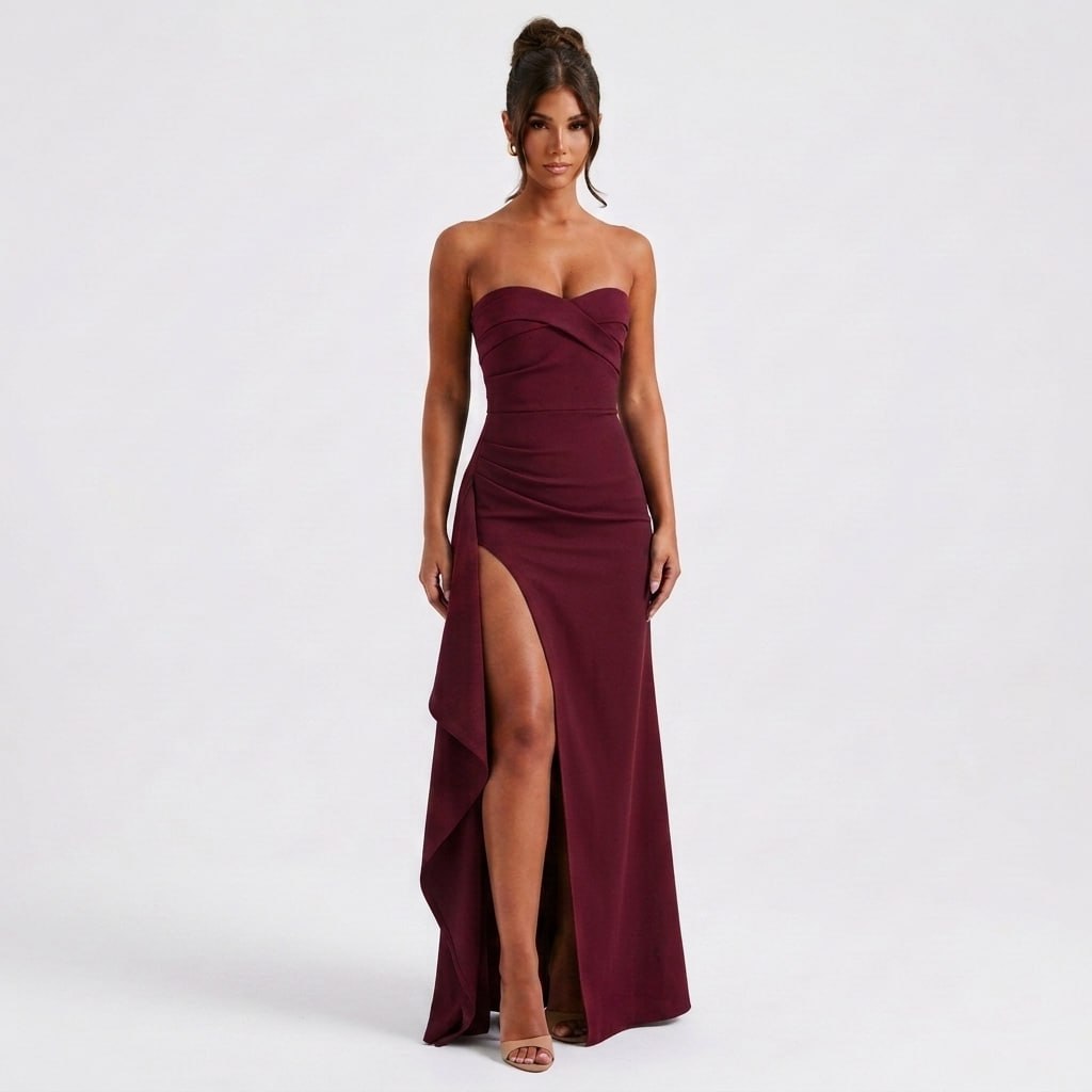 Carlena | Elegancka sukienka maxi bez ramiączek z rozcięciem