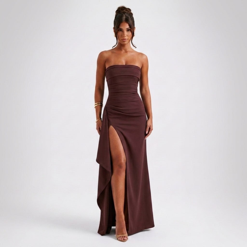 Carlena | Elegancka sukienka maxi bez ramiączek z rozcięciem