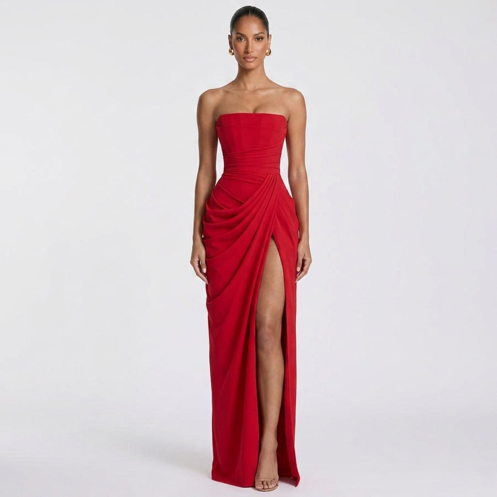 Carlena | Elegancka sukienka maxi bez ramiączek z rozcięciem