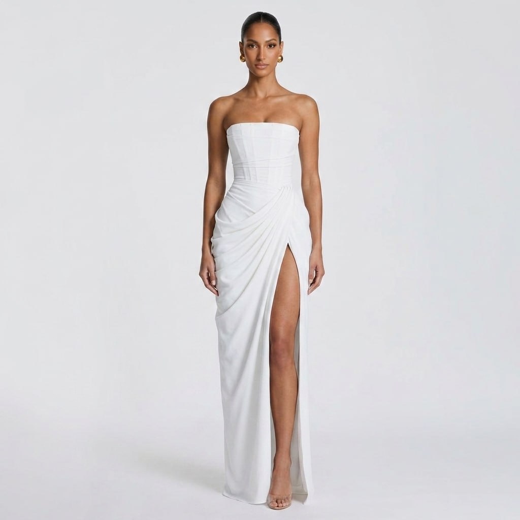Carlena | Elegancka sukienka maxi bez ramiączek z rozcięciem