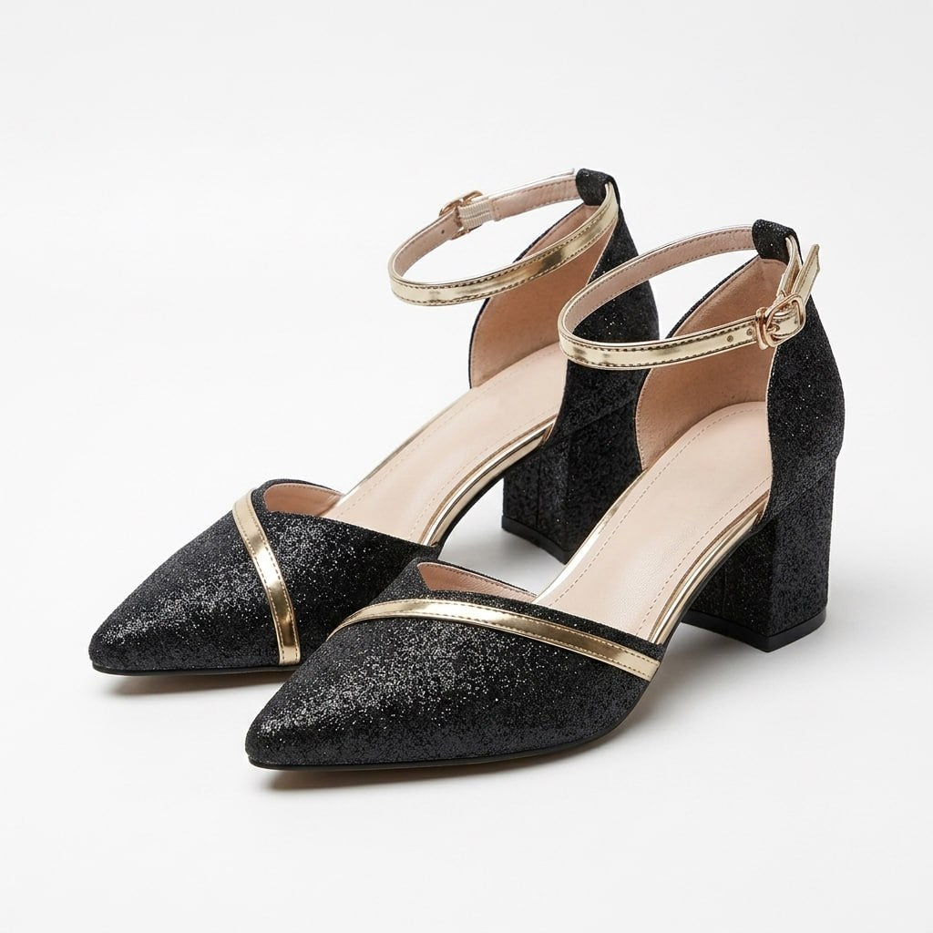 Carlena | Eleganckie Czółenka Damskie na Słupku z Paskiem przy Kostce