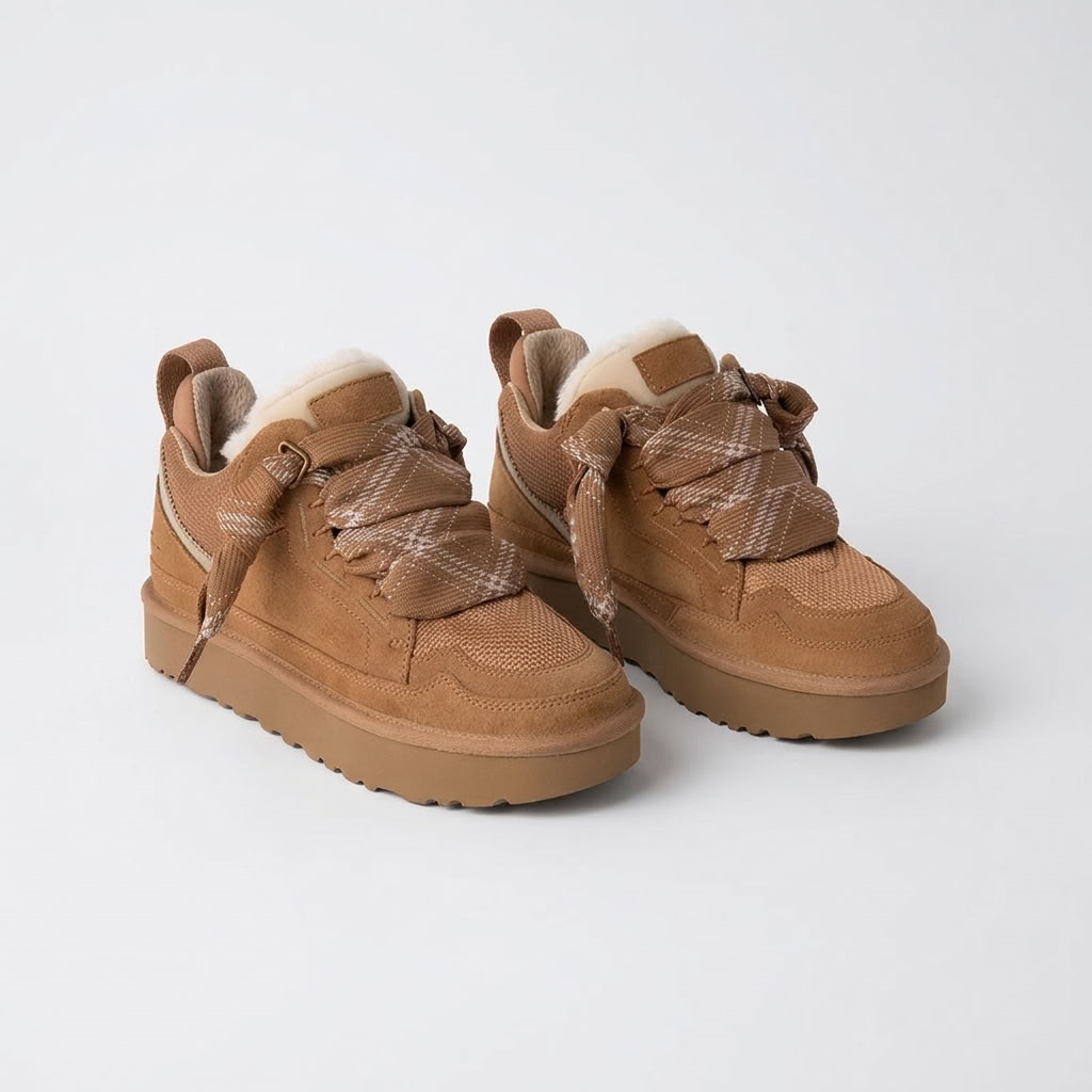 Ocieplane sneakersy na platformie z futerkiem brązowe – para