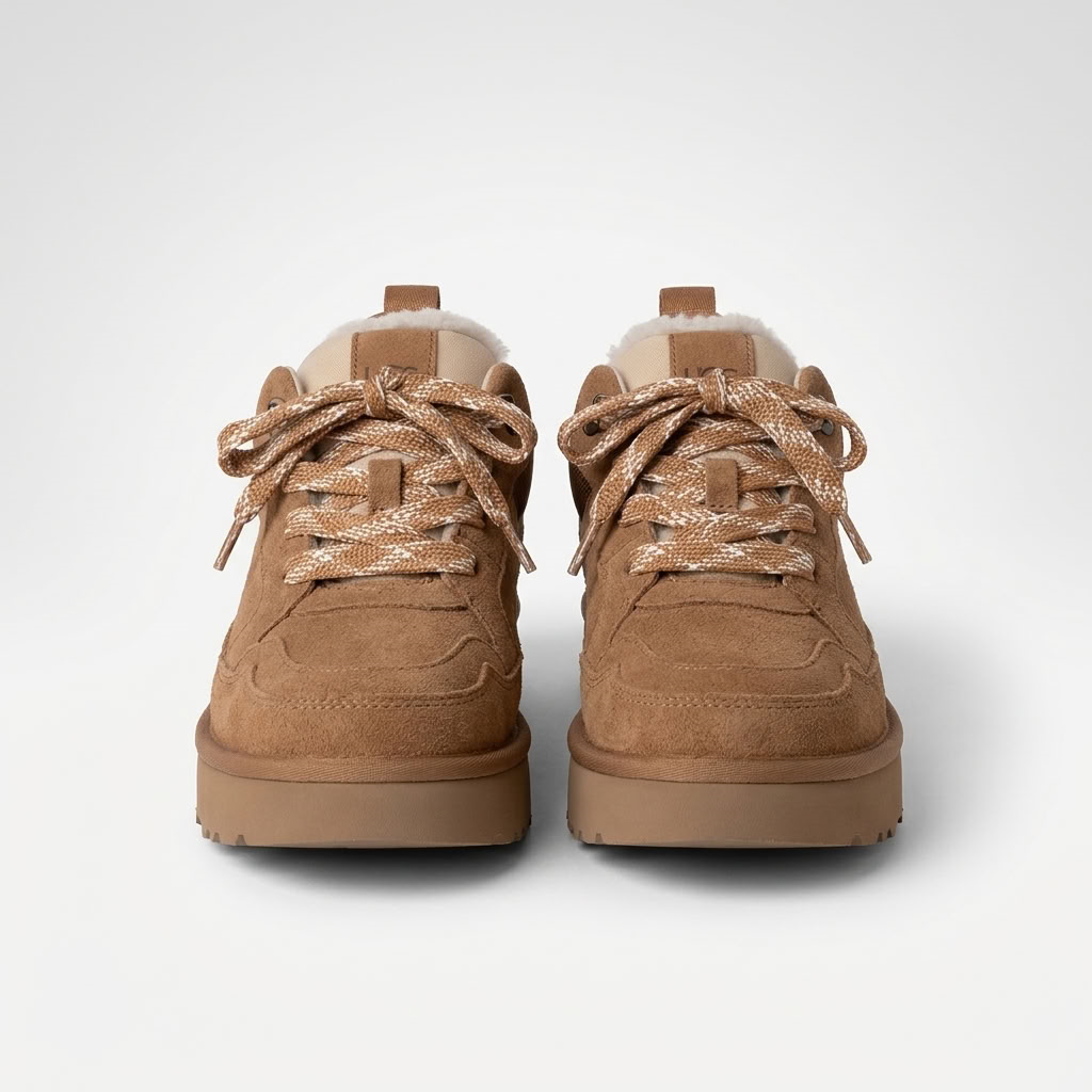Ocieplane sneakersy na platformie z futerkiem brązowe – przód