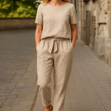 Carlena | Letni lniany komplet damski luźny i wygodny modelujący sylwetkę