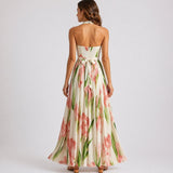 Carlena | Elegancka Sukienka Maxi w Kwiaty z Dekoltem Halter